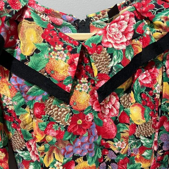 Vtg Picture Me Womens Multicolor Fruit Floral Lace Collar Dress M/L Long Sleeve - Picture 7 of 15
